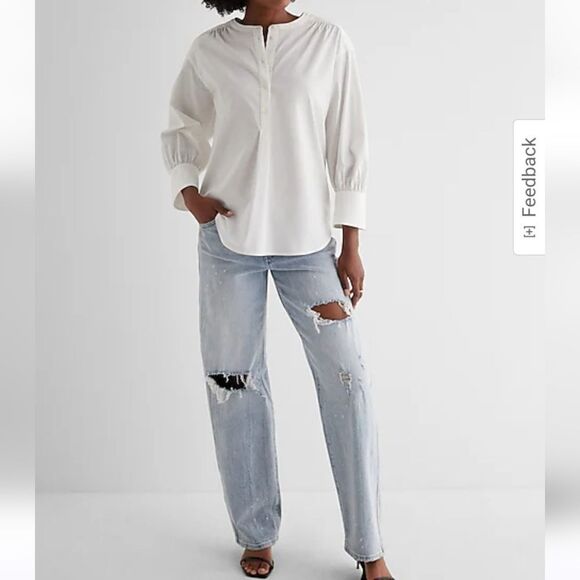 Gathered Sleeve Half Button Up Shirt - Picture 5 of 5